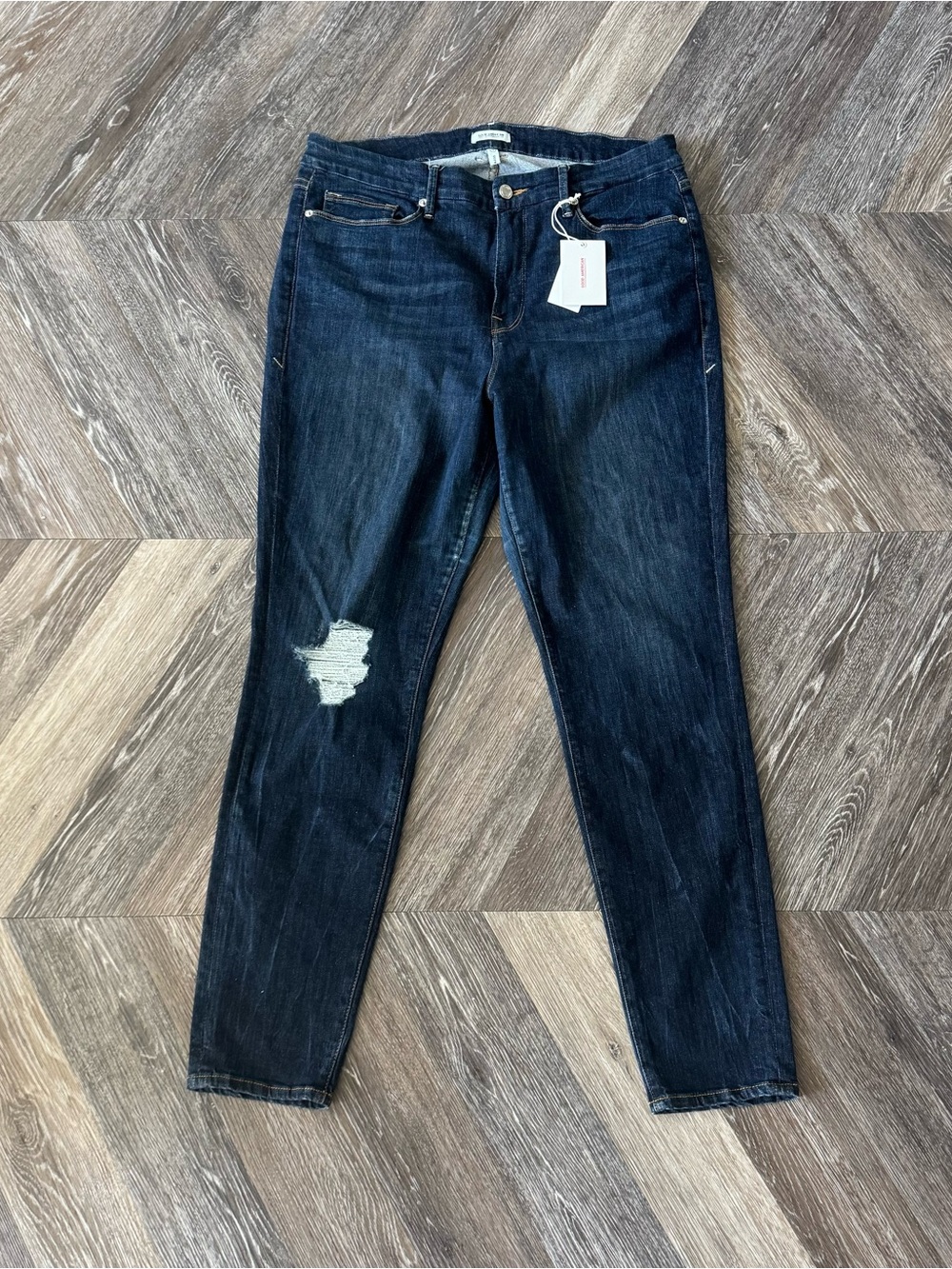 NWT Good American Good Waist High Rise Skinny Distressed Jeans Size 16
